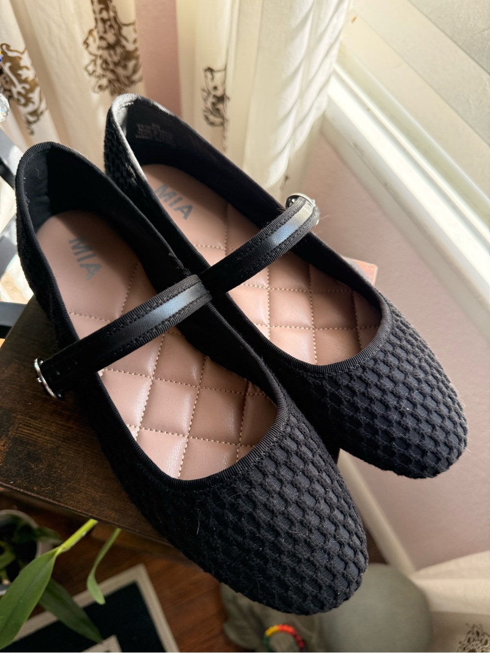 MIA Black Quilted Insole Mary Jane Flats, size 9